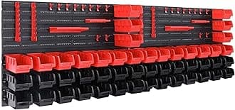 DEUBA® 86 Piece Garage Wall Racks with Storage Boxes & Wall Panels for Workshop, Craft Organiser, Pegboard Tool Rack Stackable Small Parts Bins Plastic Storage Box Tools Organiser