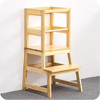 WOOD CITY Kitchen Step Stool for Toddlers with Non-Slip Mat, Wooden Kids Montessori Learning Stool Tower, Toddler Standing Tower Helper for Kitchen Counter and Bathroom Sink.