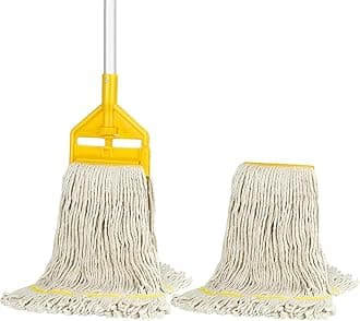 Commercial Mop Industrial Cotton Mop with Extra Replacement Head,Looped-End Heavy Duty String Wet Mops with Long Handle for Home,Garage,Office, Workshop, Warehouse Floor Cleaning