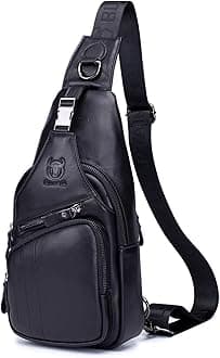 Leather Men Sling Bag Casual Crossbody Chest Bags Travel Daypack