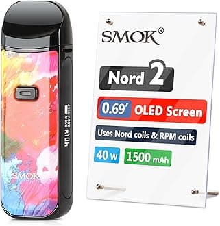SMOK Nord 2, E Cigarette Vape Starter Kit, 40W 1500mAh, 2ml Airflow Control Vaping, 0.69inch OLED screen, USB-C Fast Charging, Using RPM and Nord Coils, No Nicotine, 7-Color