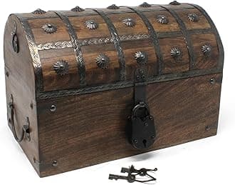 Handmade Pirate Treasure Chest for Kids Prizes & Classroom with Lock and Skeleton Keys – Lockable Wooden Storage Chest Box, Pirate Decor, Decorative Wooden Box - (Large 13 x 8 x 8.75)