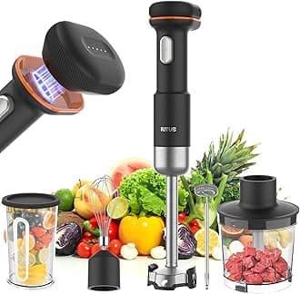 Commercial Immersion Blender, 5 in 1 Cordless Hand Blender Heavy Duty Motor, 4000-13000RPM lmmersion Blender Variable Speed Hand Blender With Mixing Beaker, Chopper, Whisk and Milk Frother