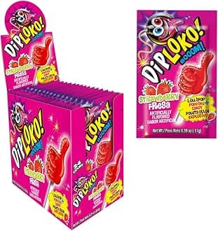 DIPLOKO! ''DIP LOKO!'' Boom Crackling Lollipop | Explosion of Flavor in the Mouth | Popping candy | 0.39 Oz Net Weight per Unit | 24 Count | Artificially Flavored (Strawberry, 24 Count)
