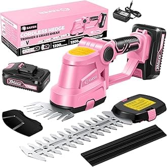 Saker Cordless Hedge Trimmer-20V Electric Shrub Trimmer Grass Shears Handheld Grass Cutter, Hedge Shear with 1 PCS Rechargeable Battery and Charger for Garden, Lawn(Pink)