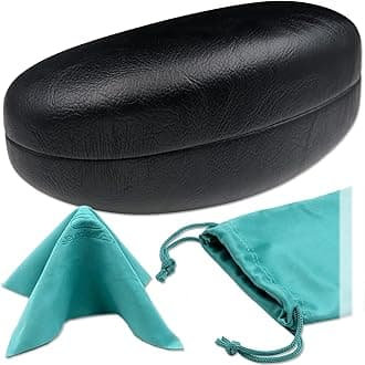 Large Hard Sunglasses Case | fits Large curved Sunglasses, with microfiber bag and cleaning cloth