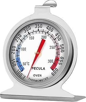 Stainless Steel Oven Thermometer 50-300°C/100-600°F, Analog Instant Read, Battery-Free Kitchen Cooking Thermometer, Hook & Stand Design Food Thermometer for Oven, Grill, Smoker, Fryer