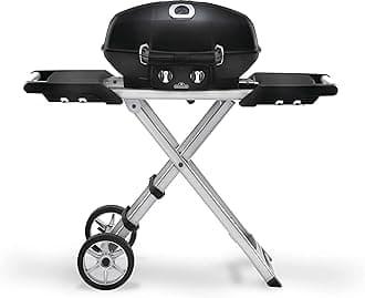TravelQ PRO285X Portable Propane Gas Grill with Foldable Scissor Cart, Black, 2 Burners, Tailgating, Camping, and Small Outdoor Spaces