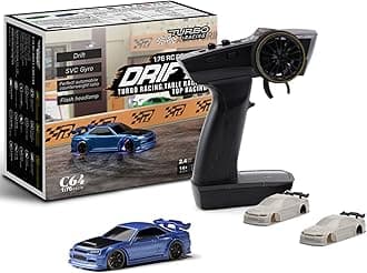 FLYCOLOR Turbo Racing 1:76 Scale Drift RC Car with Gyro Mini Full Proportional RTR 2.4GHZ Remote Control with 2 Replaceable Body Shell (C64-Blue)