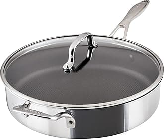 C1 Series Clad Stainless Steel with ScratchDefense Technology Cookware Nonstick Induction Saute Pan with Lid and Helper Handle, Metal Utensil Safe, 5 Quart - Polished Stainless Steel