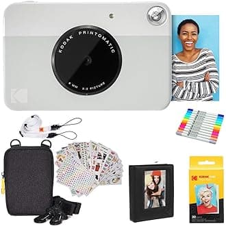 Printomatic Full-Color Instant Print Digital Camera Colorful Photos On Zink 2x3" Sticky-Back Photo Paper 5MP Gift Bundle: Case + Zink 2x3" 20pk + Album + Stickers + Frames + Markers - Grey