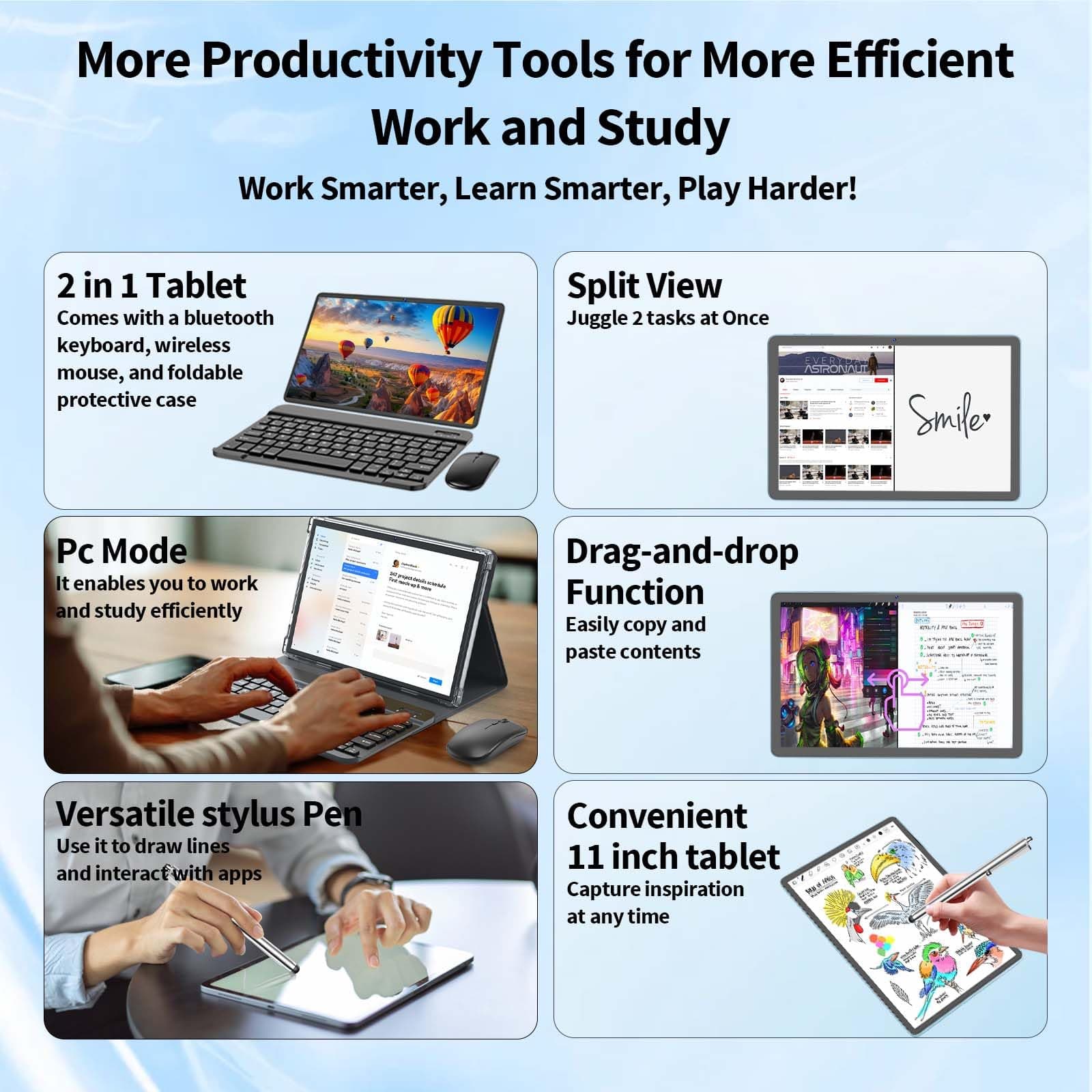 2026 Upgraded Android 15 Tablet, 11 inch Tablets with Keyboard, 24GB+128GB+2TB Expand, Octa-Core, 8000mAh, Gemini AI, 5G/2.4G WiFi, BT5.0, GMS, GPS, 2 in 1 Tablets with Case, Mouse, Stylus(Black)