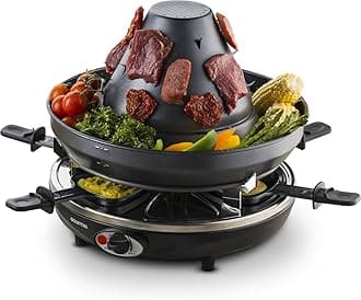 Gourmia GEG1400UK Electric Raclette-Table-Top Party Person-Vertical Grilling Sombrero-6 Cheese Melting Spatula Pans-UK Plug, Plastic, 1500 W