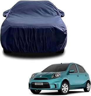 Sulfar 100% Water Resistant Car Body Cover Compatible with Mirror for Nissan Micra Active (Triple Stitched, Full Bottom Elastic, Navy Blue)