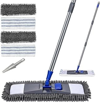 MASTERTOP Microfiber Mop for Floor Cleaning, Flat Dust Mop for Home and Kitchen, Adjustable Stainless Steel Handle with 4 Washable Pads&1 Cleaning Scrape for Hardwood, Vinyl