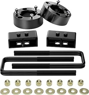 Richeer 3"F + 3"R Leveling Lift Kit for 2004-2020 F150, 3" Front Strut Spacers and 3" Rear Black Leveling Lift Block Kit Extended Square U-Bolts, 3"+3" Height for 2004-2020 F150 2WD 4WD