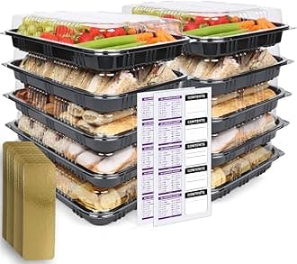 Reusable Sandwich & Serving Platter Trays with Clear Lids – Pack of 10 Catering Food Platters with Dividers & Labels for Parties, Buffets, Events & Meal Prep – 33.5 × 24 × 7 cm