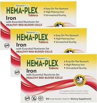 Hema-Plex Iron - 30 Sustained Release Tablets, Pack of 3-85 mg Elemental Iron - Total Blood Health - with Vitamin C & Bioflavonoids - Vegan, Gluten Free - 90 Total Servings