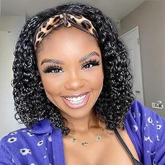 Headband Wig Human Hair Wigs for Black Women Put on and Go Glueless Wig Curly Human Hair Wig Natural Color Headband Wigs Human Hair 10inch