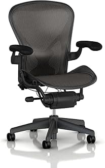 Aeron Tilt Limiter Task Chair, Adjustable Vinyl Arms, Graphite Frame/Carbon Classic Pellicle, Size B (Medium)