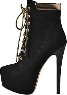 Richealnana Women's Platform Lace Up Stiletto Heel Ankle Boots