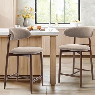 COLAMY Bar Stools Set of 2, Counter Height BarStools with Back, Mid Century Modern Upholstered, with Wood Legs for Kitchen Island Dining Room, Camel