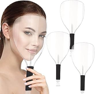 Noverlife 3-Pack Barber Salon Face Mask, Plastic Hairdressing Shield with Sponge Handle, Reusable Hairspray Protector for Hairdressing Makeup