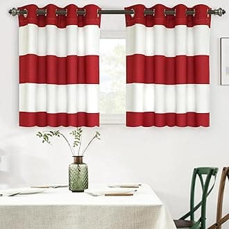 Red Striped Room Darkening Curtains Patriotic Horizontal Stripe Classic Grommet Drapes for Bedroom Living Room Thermal Insulated Panels for Holidays July 4th Labor Day Thanksgiving Christmas