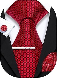 Men Plaid/Striped Ties Set Silk Business Wedding Formal Fashion Necktie and Pocket Square Cufflinks Set