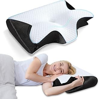 Memory Foam Cervical Pillow, 2 in 1 Ergonomic Contour Orthopedic Pillow for Neck Pain, Contoured Support Pillows for Side Back Stomach Sleepers (Black)