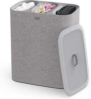 Joseph Joseph Tota Trio 90 litre laundry separation basket with lid, 3 removable washing bags with handles, grey