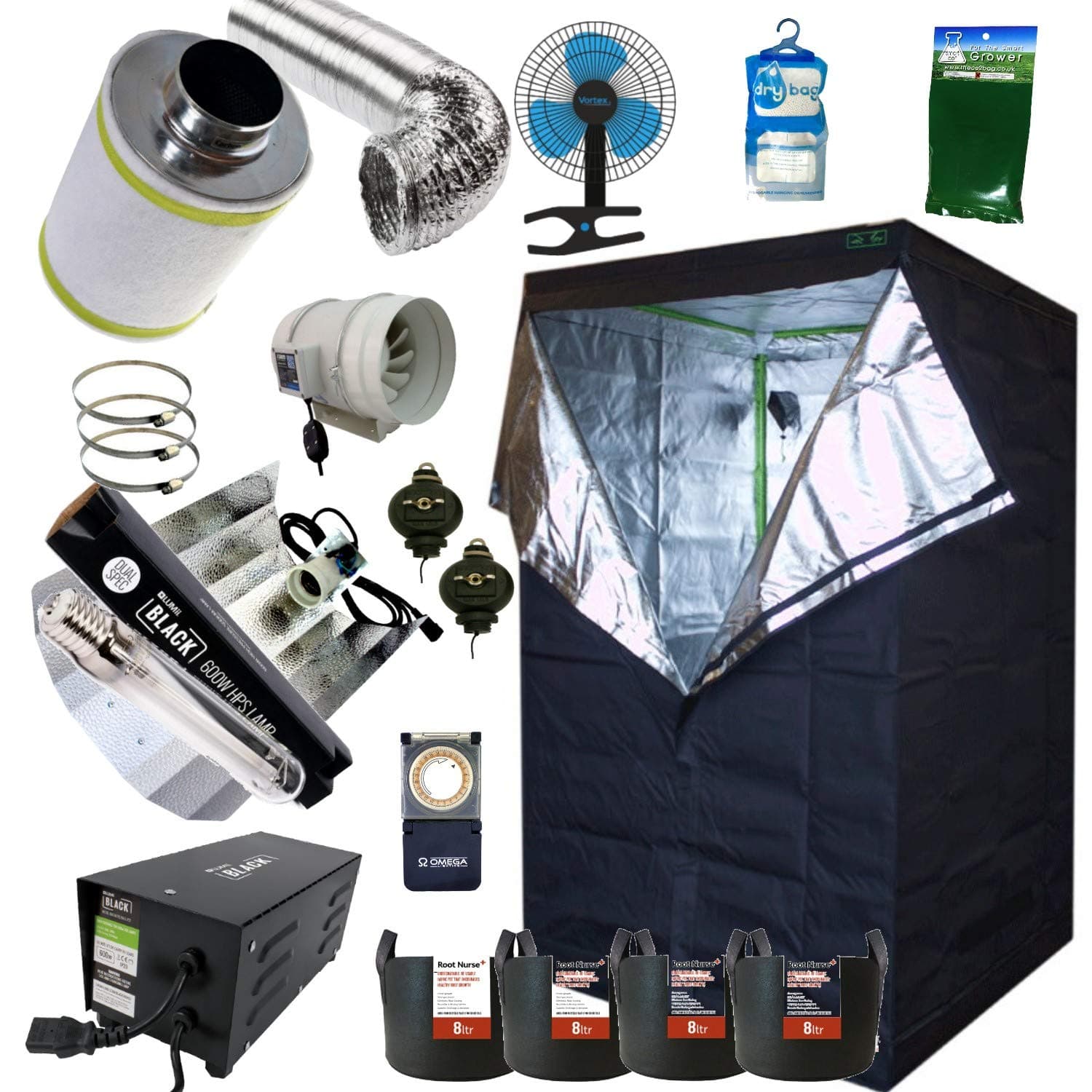 Best Complete Grow Room Full Setup 1.2 x 1.2 x 2m Grow Tent 5" In-Line Fan, Carbon Filter 600w PRO Light Kit Hydroponics