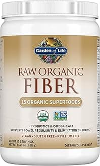 Garden of Life Raw Organic Fiber Powder, 10 Servings, 15 Organic Superfoods, Probiotics, Omega-3 ALA, 4g Soluble Fiber, 5g Insoluble for Regularity, Psyllium Husk Free