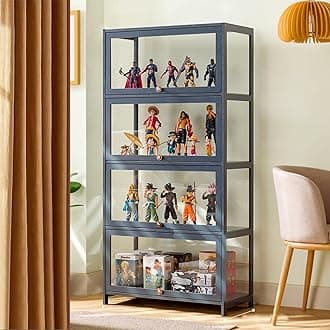 Curio Display Case with glass Cabinet Door,large Flip Door Display Cabinet,Storage Shelves with Acrylic Glass Door,Collectibles Toy Organizers Rack,Glass curio cabinet for Collectibles 80*140cm gray