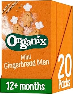 Mini Gingerbread Men Organic Toddler Snack Biscuits Multipack, No Added Sugar, 5 x 20 g Packs Per Box (4 Boxes Total)