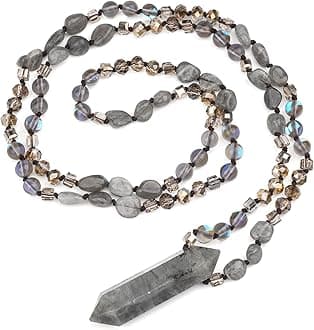 Long Necklaces for Women Boho, Oval Waterdrop Turquoise Pendant, Natural Stone Beaded, Handmade,Vintage & Elegance, Boho Fashion Charm Beaded Necklace for Women