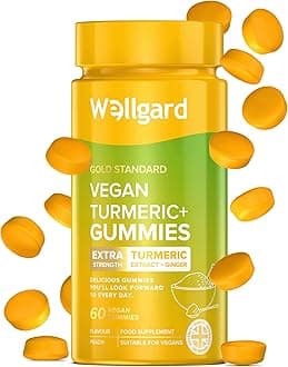 Vegan High Strength Turmeric Gummies with Ginger – 1980MG Chewable Turmeric Curcumin Supplement, 60 Gummies, Peach Flavour
