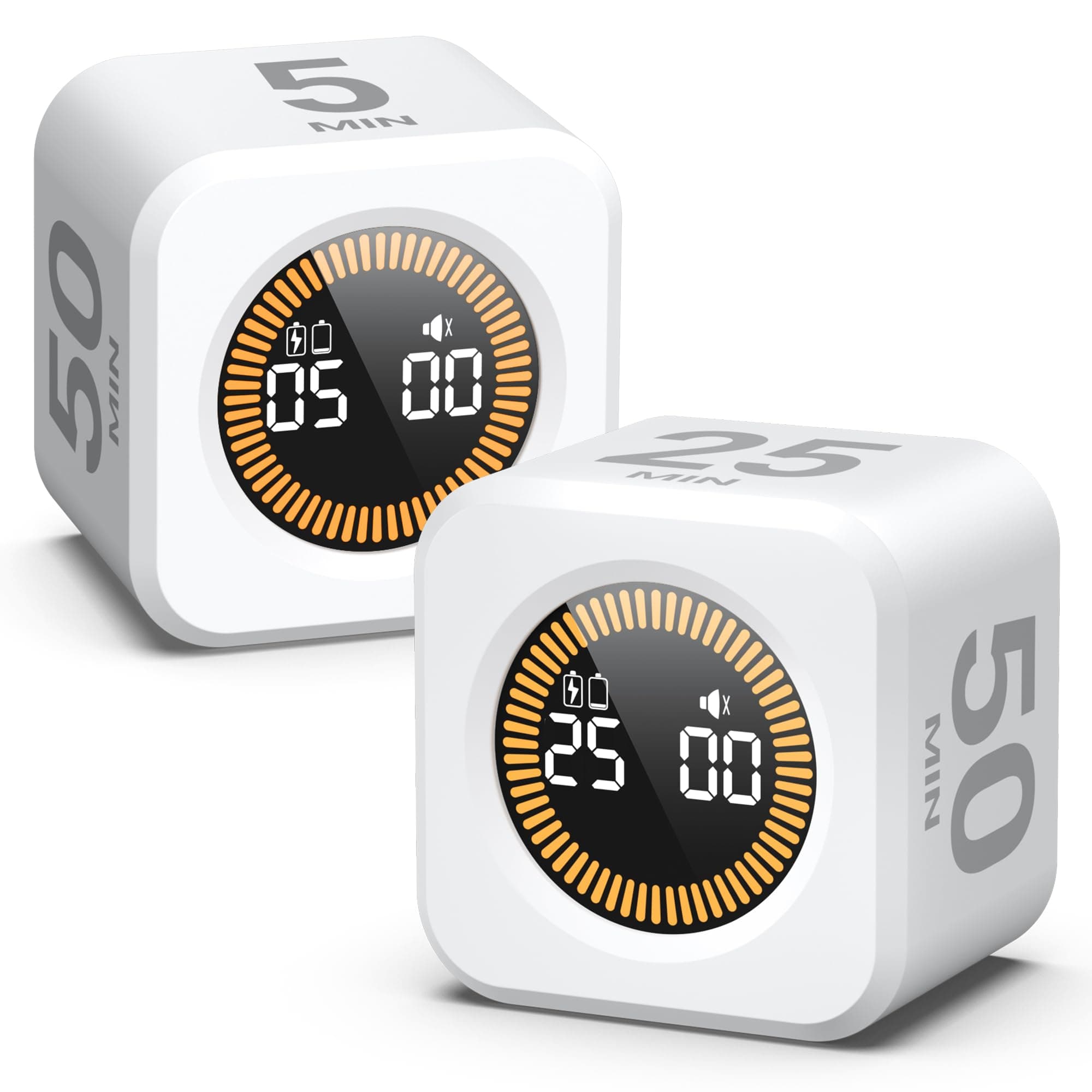 KADAMS Pomodoro Cube Timer Productivity Visual Timer - 5/10/25/50 Min Rotating Countdown (2 Pack White)
