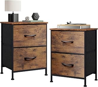WLIVE Night Stand Set of 2, Small Dresser with 2 Drawers & Wooden Top, Nightstand with Fabric Bins, Bedside Table End Table for Bedroom, Closet, Entryway, College Dorm, Rustic Brown