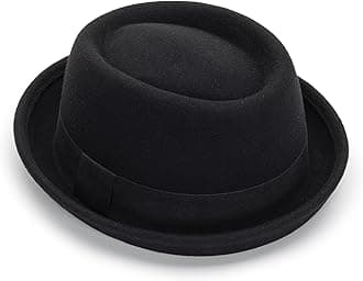 Mens-Pork-Pie-Hat Flat-Top-Bowler-Hat Wool-Fedora-Hat for Women(S/M)