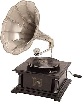 Vintage Black Mango Wood Gramophone