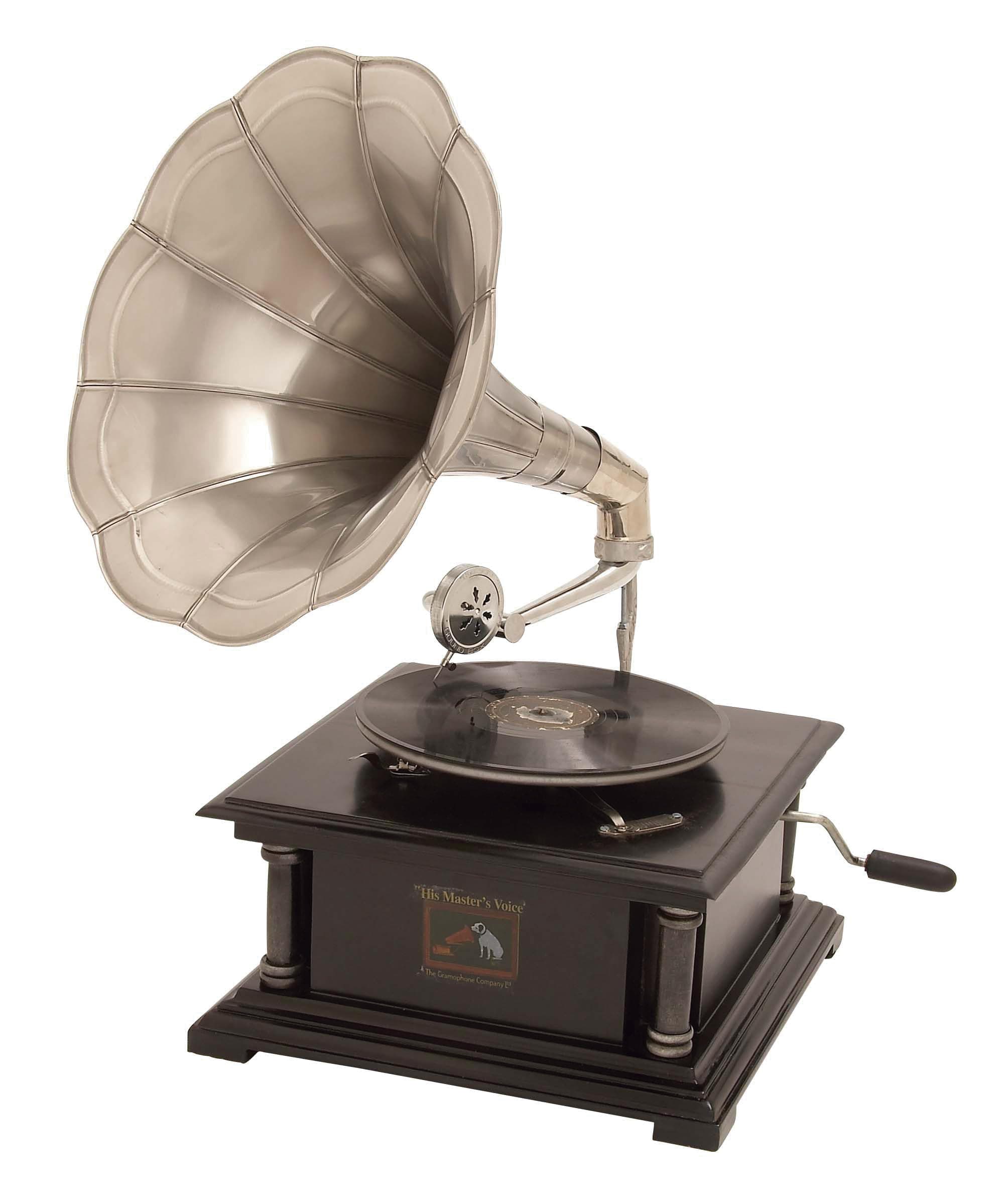 Vintage Black Mango Wood Gramophone