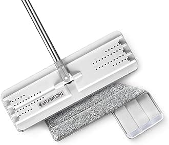 JOYMOOP Flat Microfiber Mop for Floor and Wall Cleaning - 50" Handle With Flexible 13" Head and Pad - White