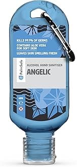 Palm Safe Angelic 60ml Anti Bacterial Premium Hand Sanitiser Travel Size Refillable Clip Bottle Quick Drying Non Sticky Extra Moisturising Kills 99.9% of Viruses and Bacteria