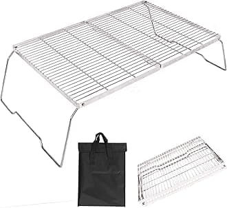 REDCAMP Extra Large Folding Campfire Grill 304 Stainless Steel Grate, Portable Camp Cooking Grill Rack with Carrying Bag for Outdoor Camping BBQ