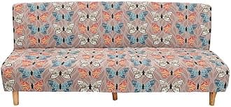 Mateju Armless Sofa Bed Cover, Butterfly Pattern Folding Sofa Bed without Armrests, Non Slip Stretch Futon Slipcover Protector for 2-3 Seater, Washable Couch Bed Slipcovers (Light Brown,120-150cm)