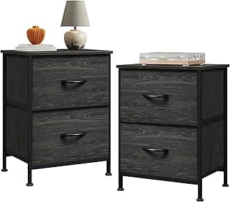 Night Stand Set 2, Nightstand with 2 Fabric Drawers, Small Dresser for Bedroom, Bedside Table for Small Spaces, Dorm, Charcoal Black Wood Grain Print