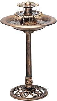 Alpine Corporation TEC106-BZ 35” Tall 3-Tier Pedestal Water Fountain with Birdbath in Vintage – Outdoor Garden Fountain for Yard, Patio, Deck Decoration, Bronze