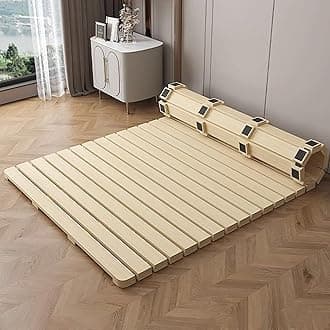 Folding Bed Frame, Natural Solid Wood Bed Frame,Japanese Platform Bed Frame Wooden Slatted Pallet Floor Bed, Roll-Up Slatted, 79" Lx39.4 W