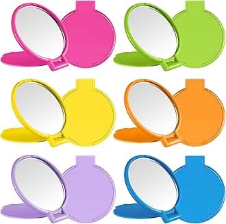 Jetec 6 Pieces Compact Mirrors Bulk Gifts Mini Vintage Pocket Mirrors for Purse Small Portable Folding Round Makeup Stuffs for Travel Daily Use Party Favors Women (Bright Colors)